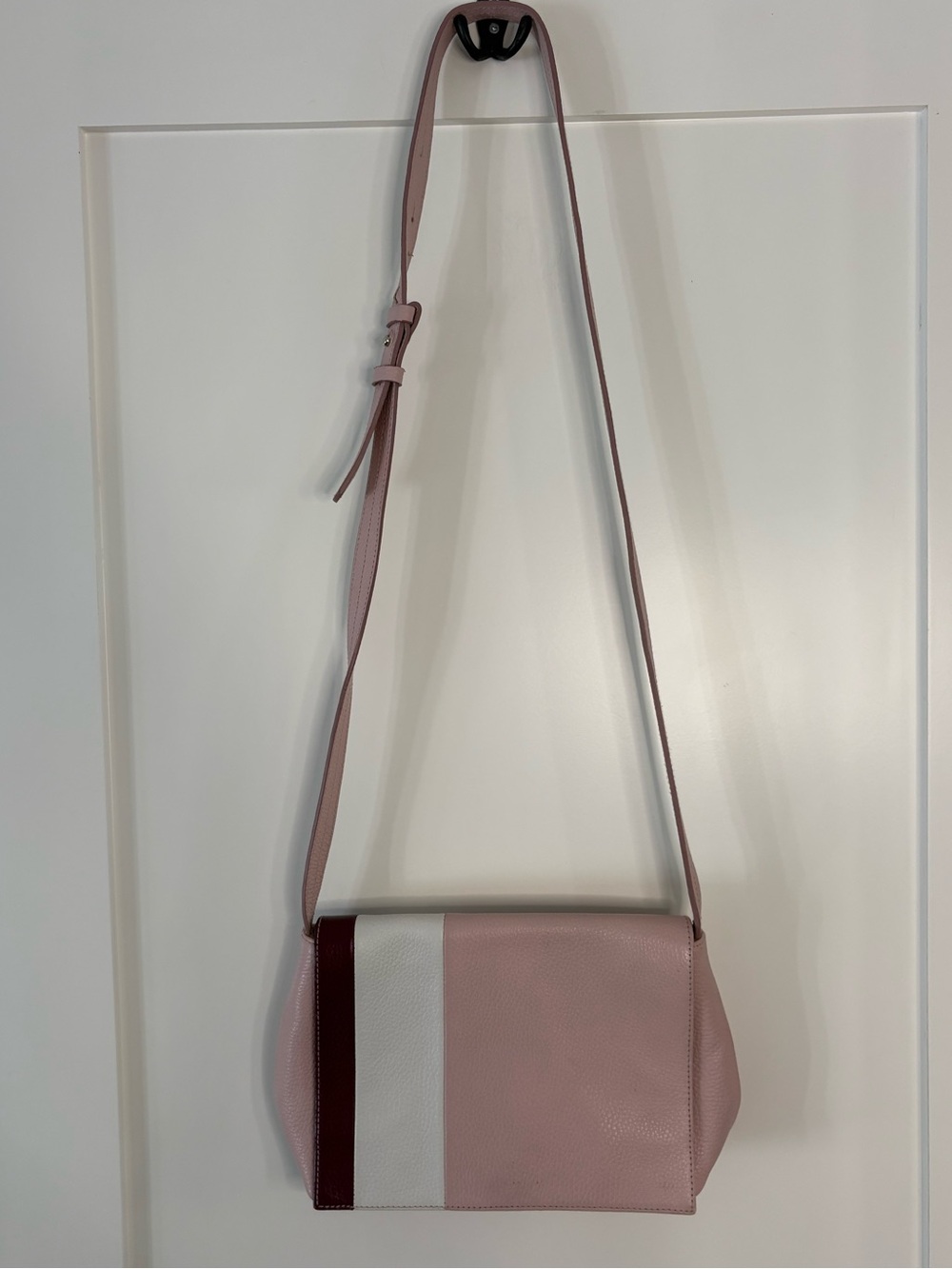 PRÜNE Pink Colorblock Pebbled Leather Crossbody Bag Adjustable Strap